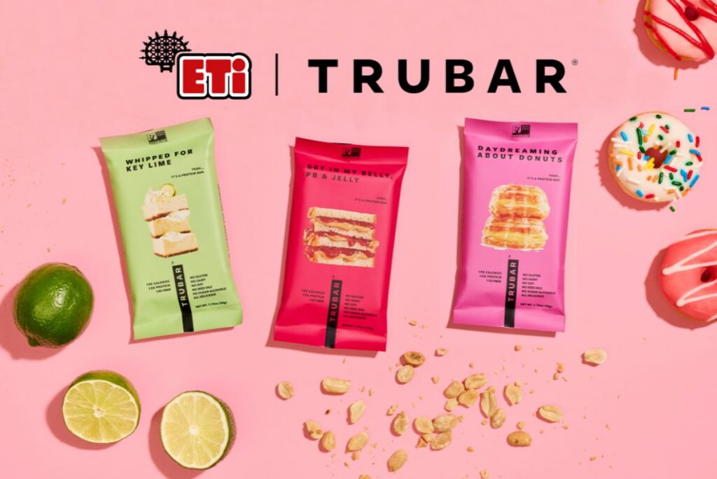 TRUBAR and Eti Gidi logos over plant-based bar background