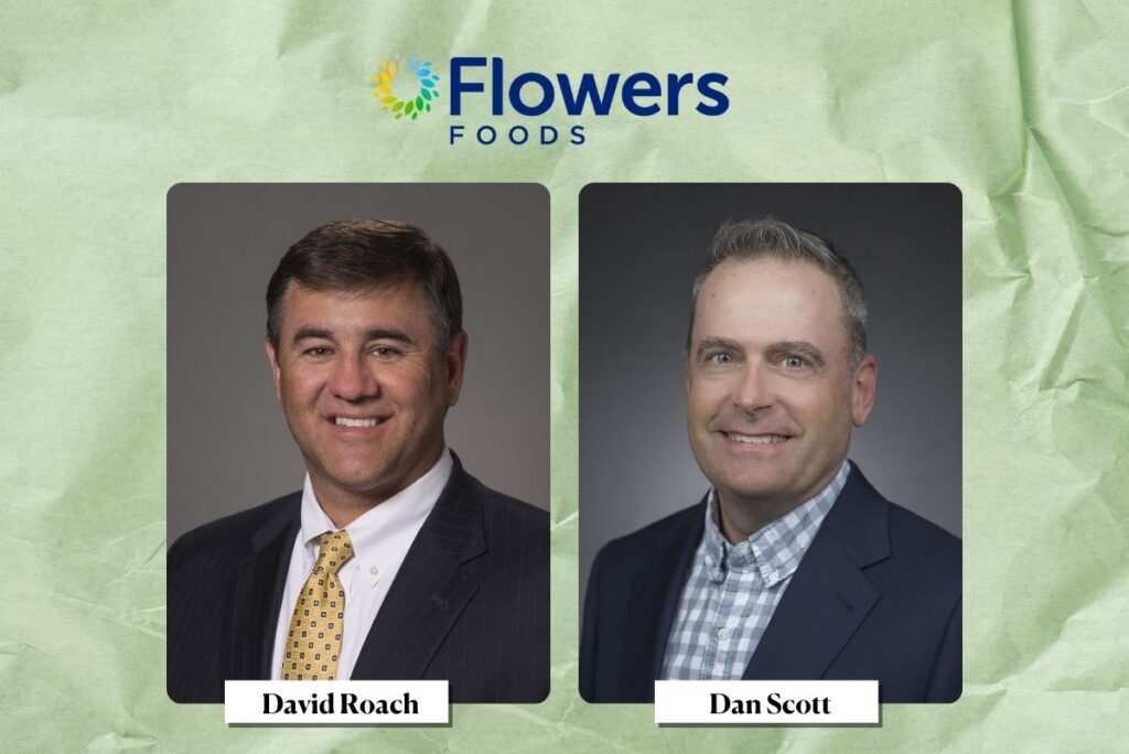 David Roach and Dan Scott with Flowers Foods logo