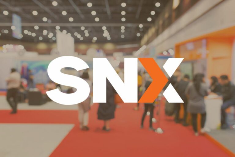 SNX 2026 education logo over tradeshow background