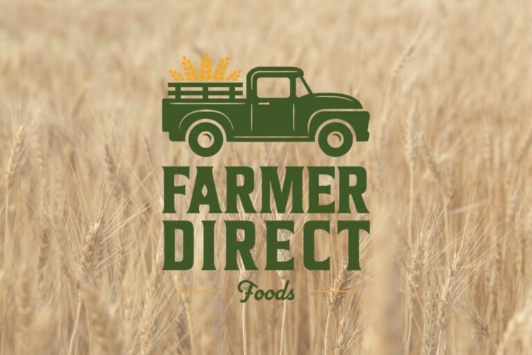 Farmer Direct Foods' logo with wheat field in the background