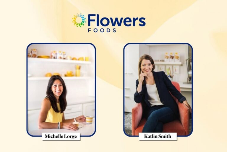 Michelle Lorge (left) and Katlin Smith's headshots with Flowers Foods logo, parent company to Simple Mills