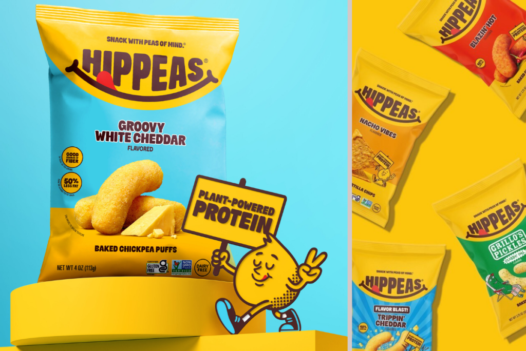 New Hippeas packaging images and chickpea mascot