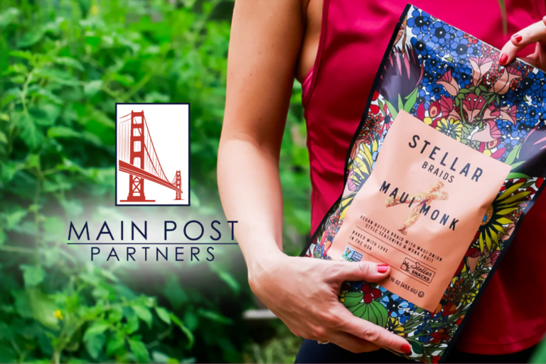 Main post Partners logo and image of person holding bag of Stellar Snacks