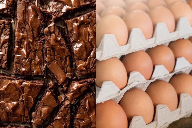 brownies and eggs side by side