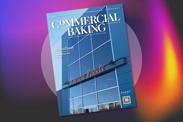 The April issue of Commercial Baking on gradient background