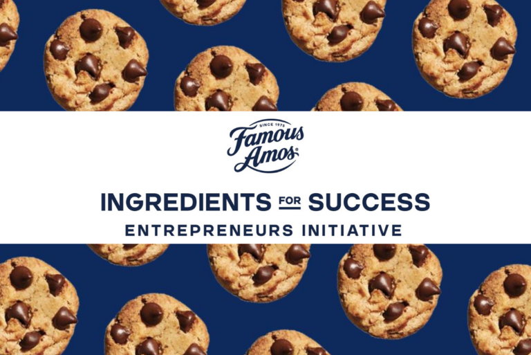 Famous Amos IFS logo on background with cookies