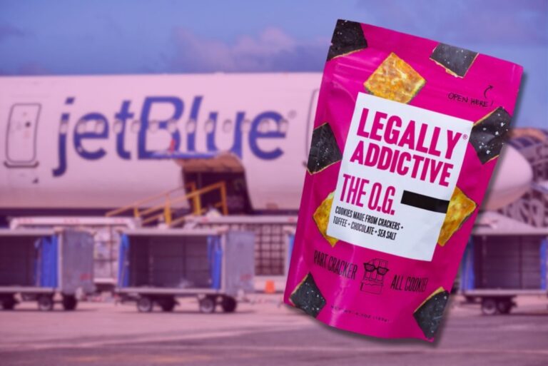 Legally Addictive's cookies with JetBlue sky background