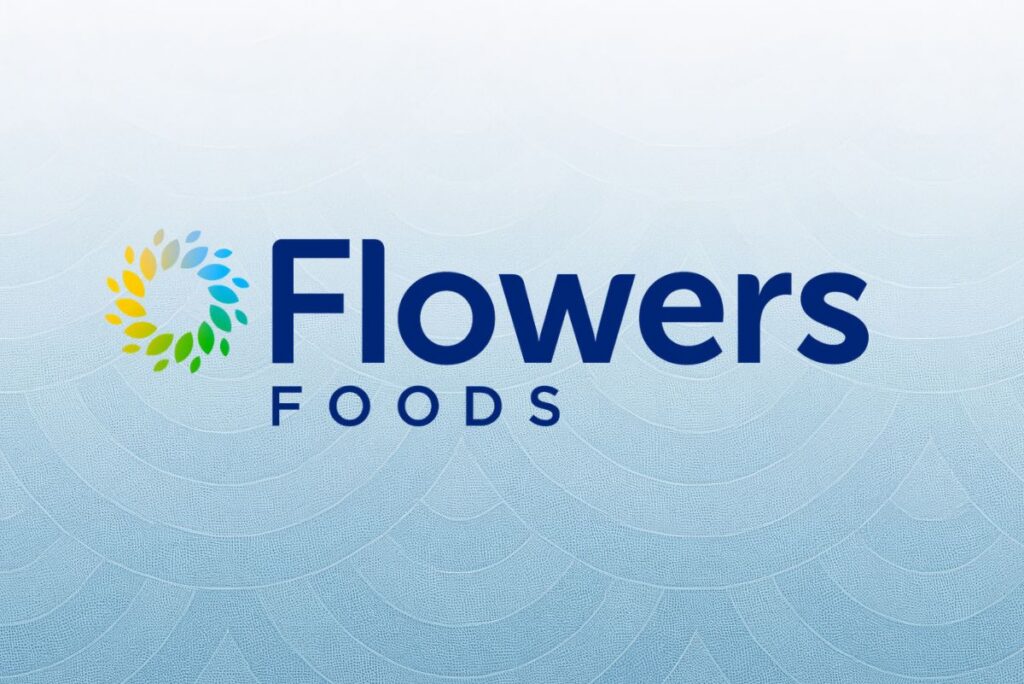 Flowers Foods' logo over gradient background