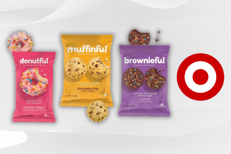 Bakeful Donutful Pink Sprinkle Dipped Mini Donuts, Muffinful Chocolate Chip Mini Muffins and Brownieful Confetti Mini Brownies with Target logo