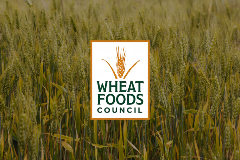 Wheat Foods Council logo over wheat field
