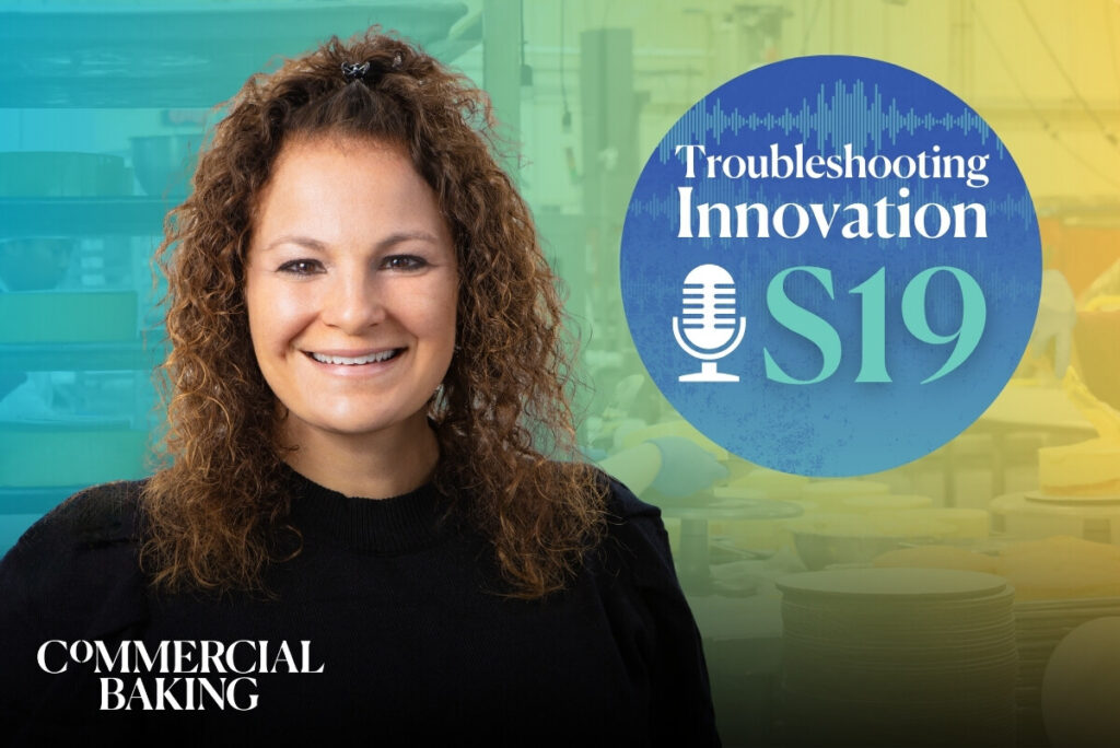 Kristen Boschetto from Boston Baking next to Troubleshooting Innovation S19 logo