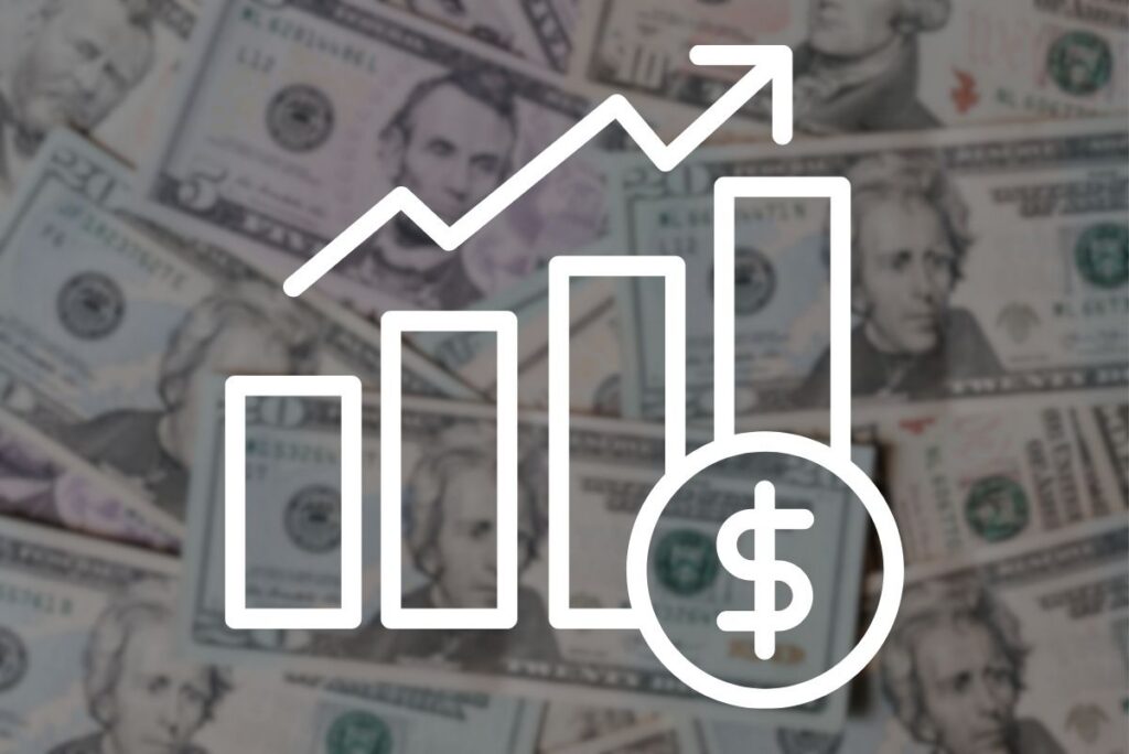 Cash-themed background with sales chart graphic