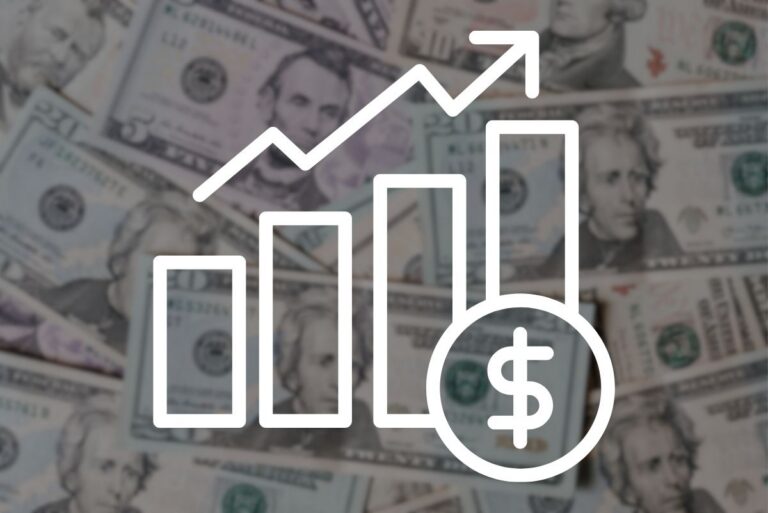 Cash-themed background with sales chart graphic