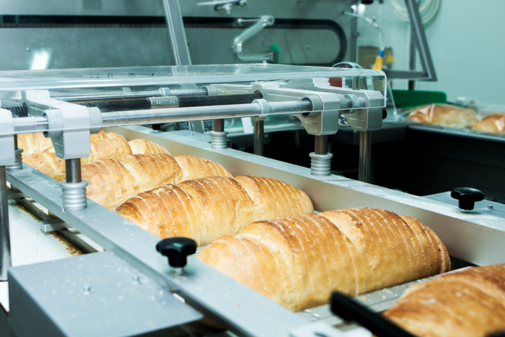 Bread on a production line