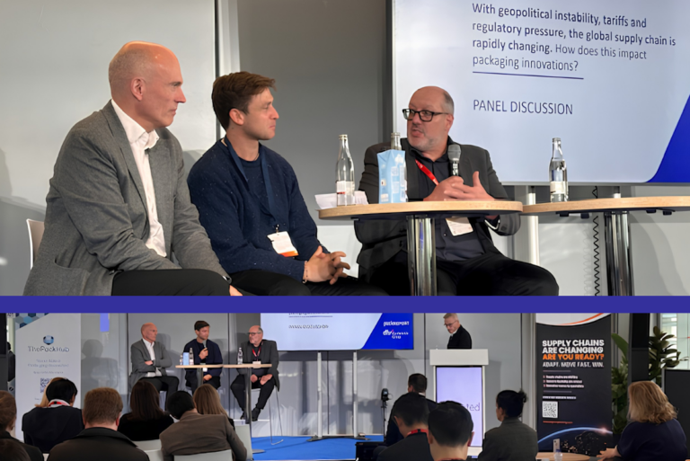 Panelists speaking about sustainability at interpack 2026 in Dusseldorf, Germany