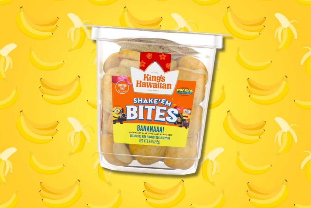 King's Hawaiian's new “Shake ’Em” Banana Bites on banana background