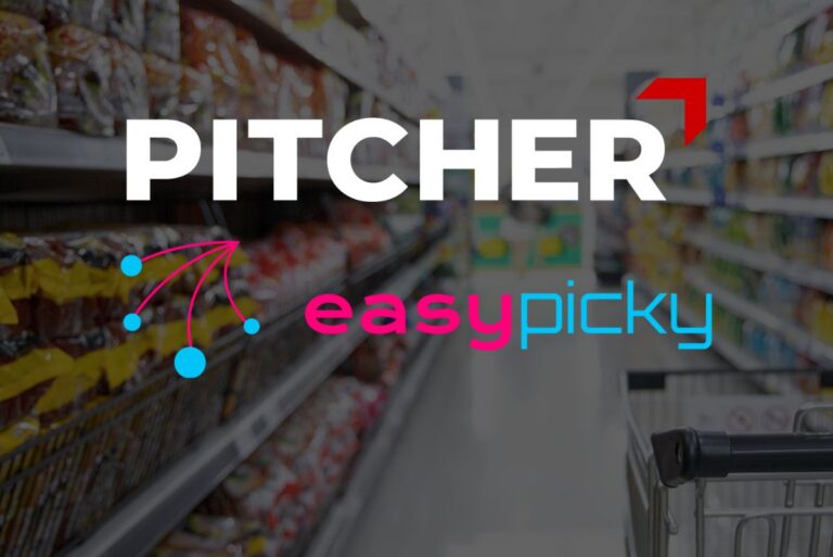 Pitcher and EasyPicky logos over shelf background