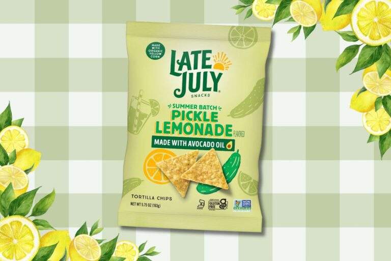 Late July's summer SKU, a tangy, briny and trendy chip on a background