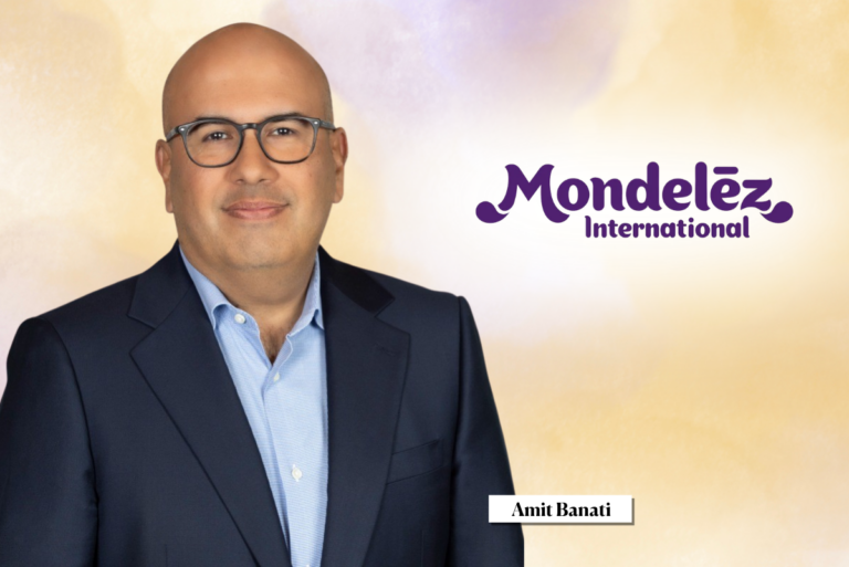 Image of Amit Banati next to Mondelez International logo