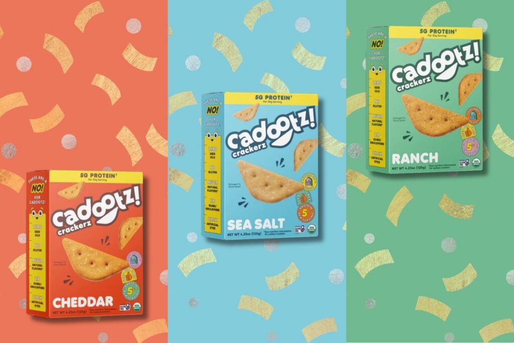 Cadootz! crackers on colored background