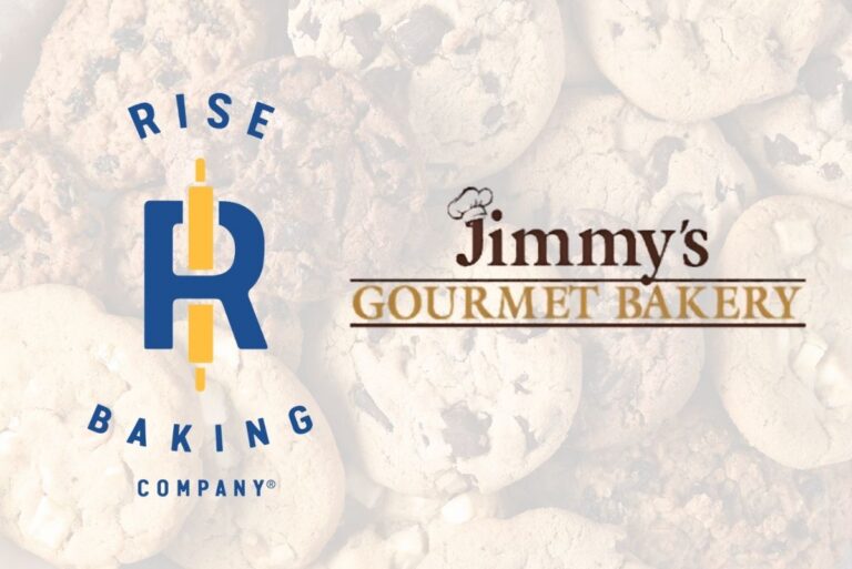 Rise Baking Co. and Jimmy's Gourmet Bakery logos over light cookie background