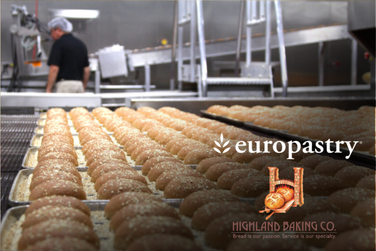 Image of bun production line with Europastry and Highland Baking Co. logos in bottom right corner