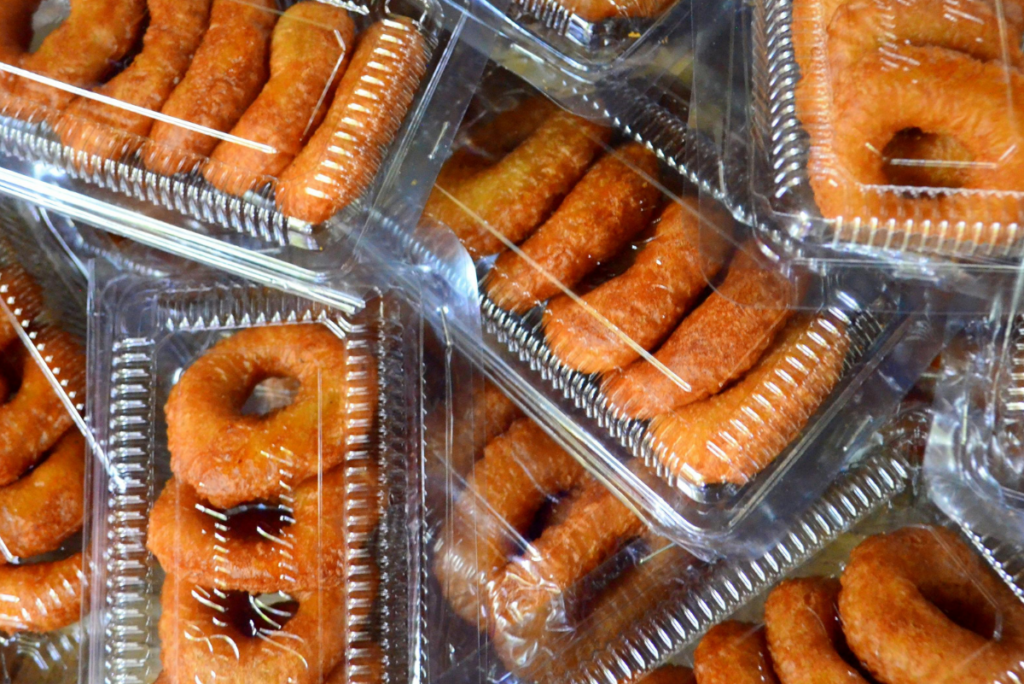 Donuts in clamshell packaging
