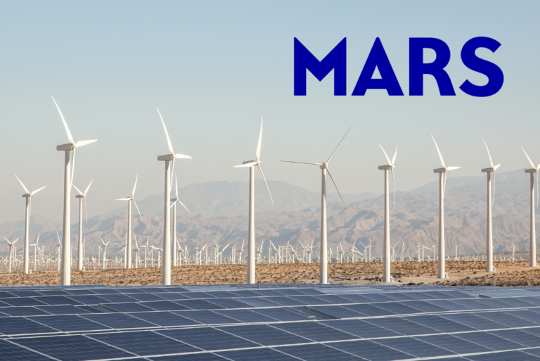 Mars logo in top right corner of image showing windmills and solar panels
