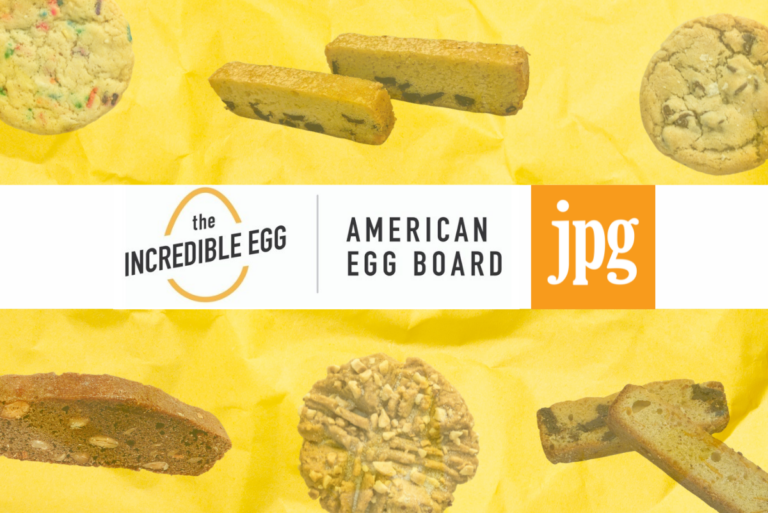 American Egg Board and JPG Resources logos over yellow background featuring baked goods from participating Founder Cohort baking companies