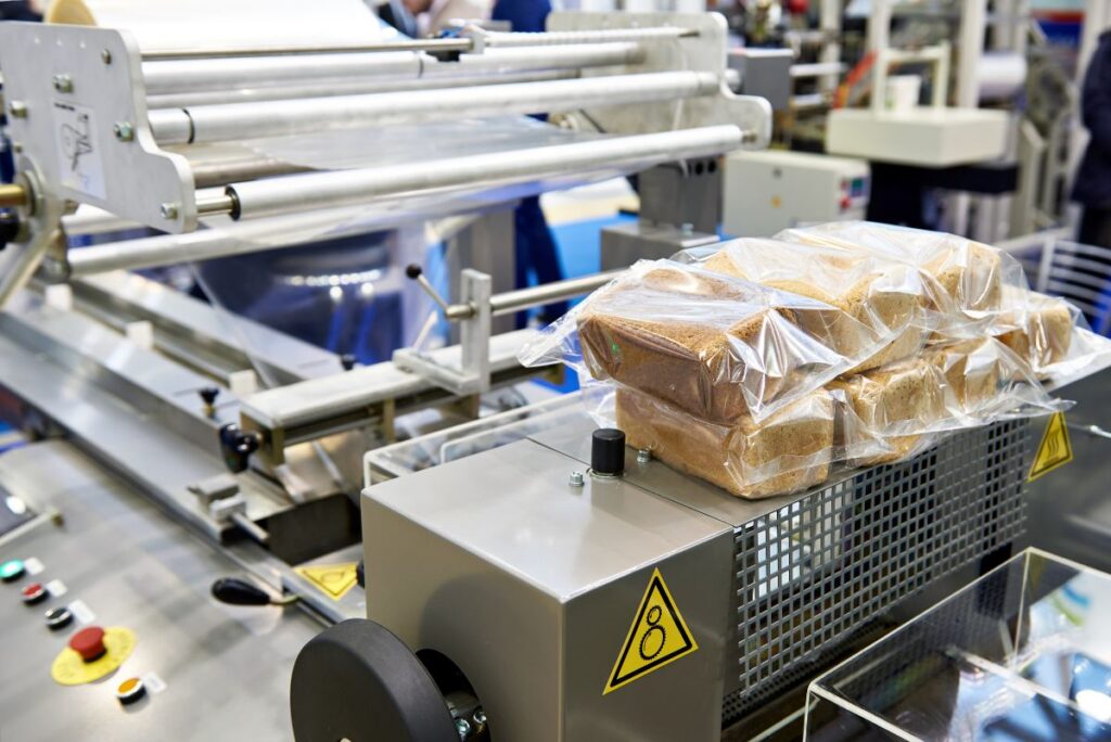 bagged bread on a production line