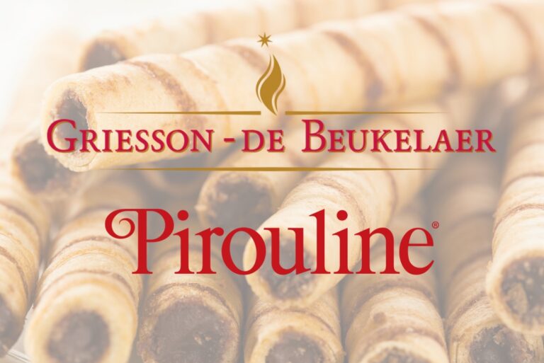 Pirouline and Griesson - de Beukelaer logos over Pirouline background